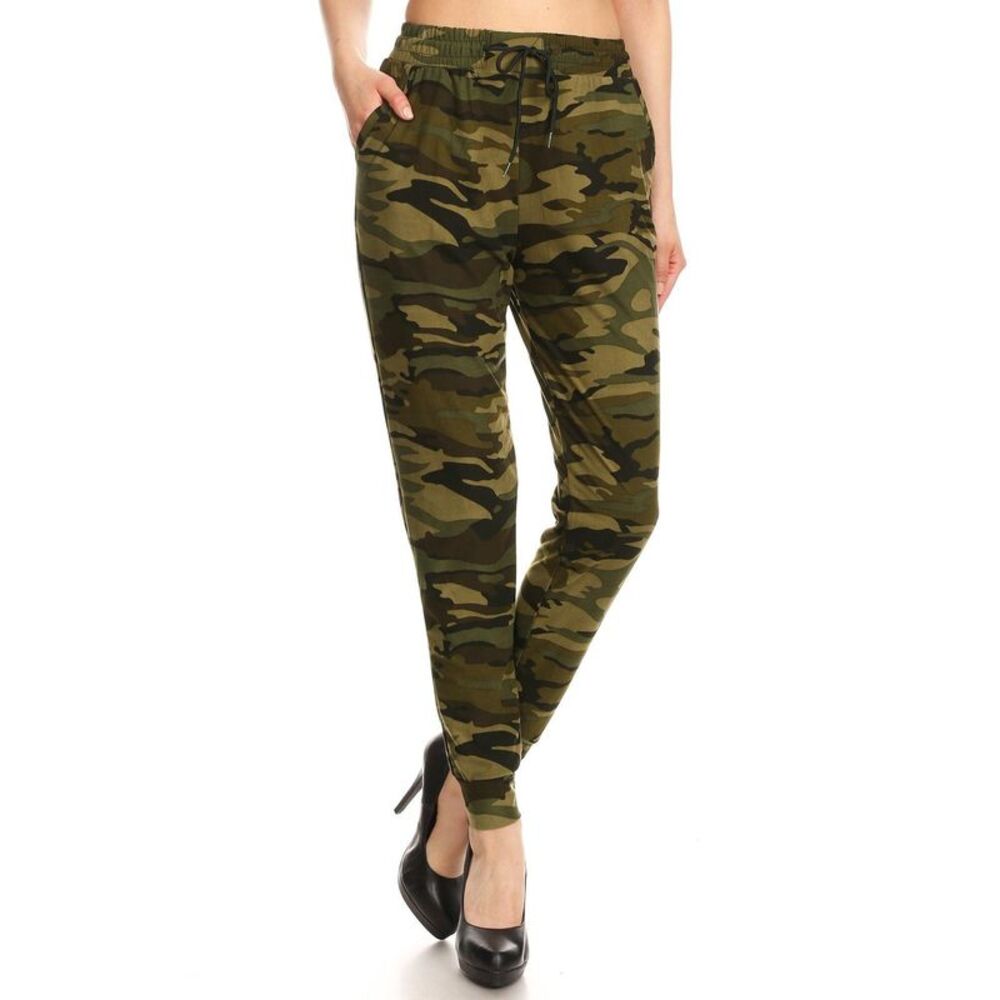 World of Leggings Buttery Smooth Olive Camouflage Joggers - EEVEE